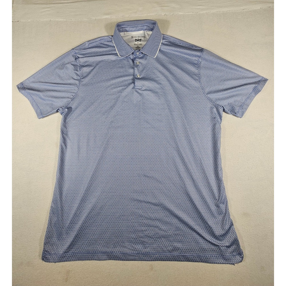 Hickey Freeman Golf Men XL Blue Geometric Starburst Polo Shirt HEST861C0002